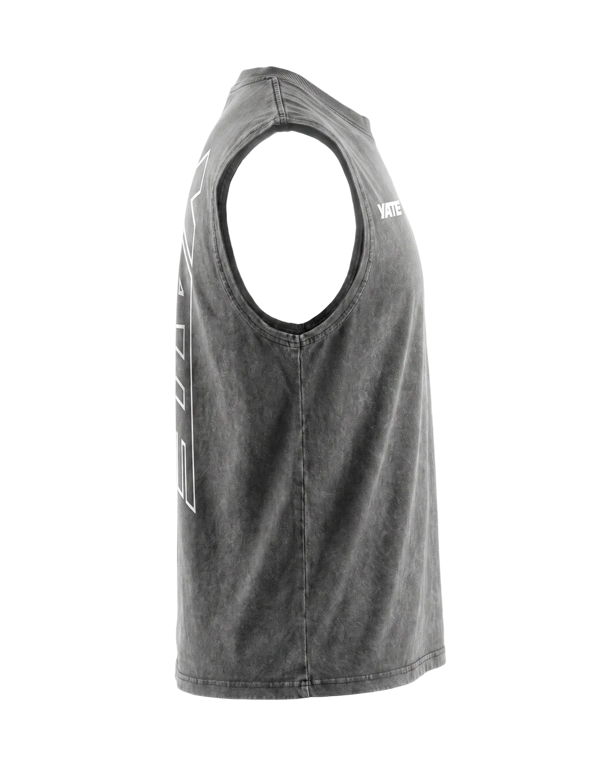 YATE Origin Hybrid Tank-Top in grey, left side view showing the fit and armhole cut.