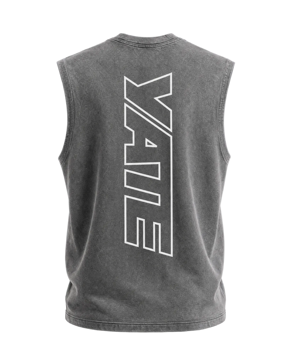 YATE Origin Hybrid Tank-Top in grey, back view showing the open-back ventilation panel.
