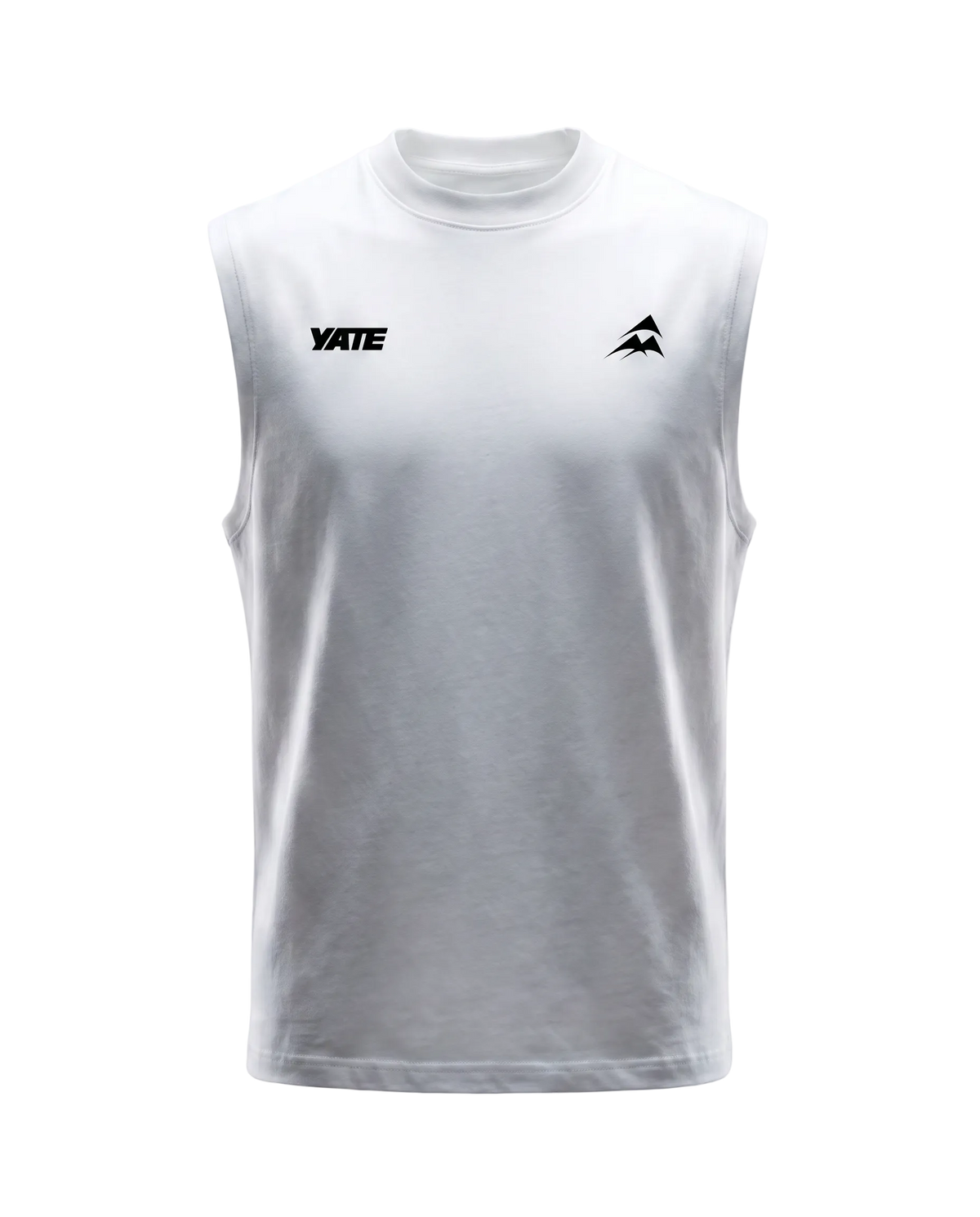 YATE Origin Hybrid Tank-Top in white, front view — lightweight tank-top for gym, everyday wear and hybrid training.