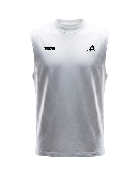 YATE Origin Hybrid Tank-Top in white, front view — lightweight tank-top for gym, everyday wear and hybrid training.