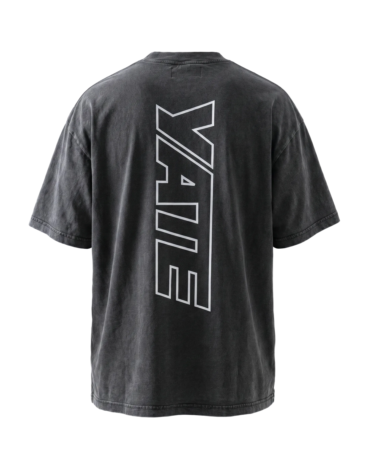 YATE Origin Hybrid Tee in grey, back view showing the shoulder-to-shoulder seam construction.
