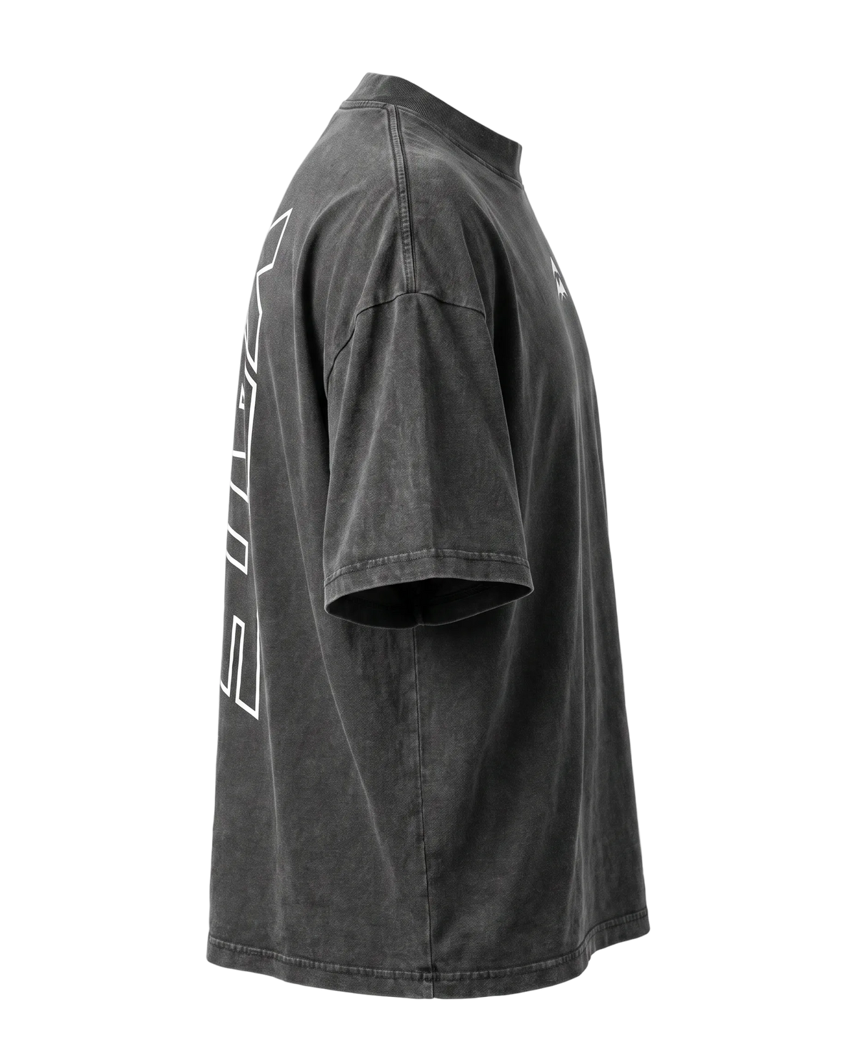 YATE Origin Hybrid Tee in grey, right side view showing the fit and hem length.